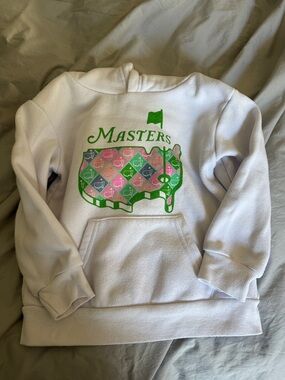 Masters Kids White Pullover Hoodie with Green & Pink Graphic